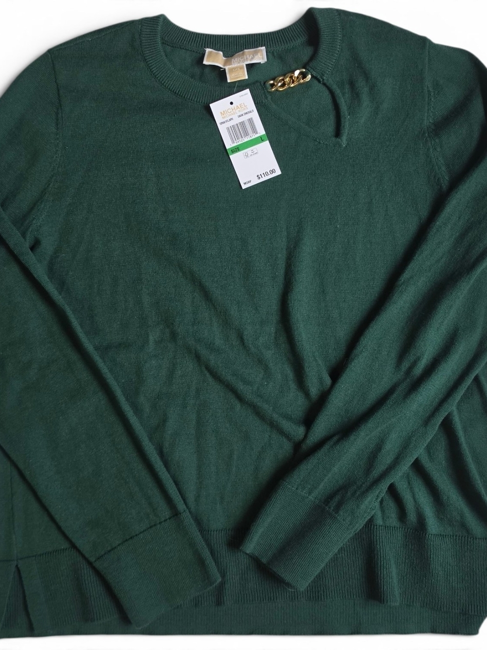 Michael Kors Forest Green Chain-Accent Sweater New With Tag